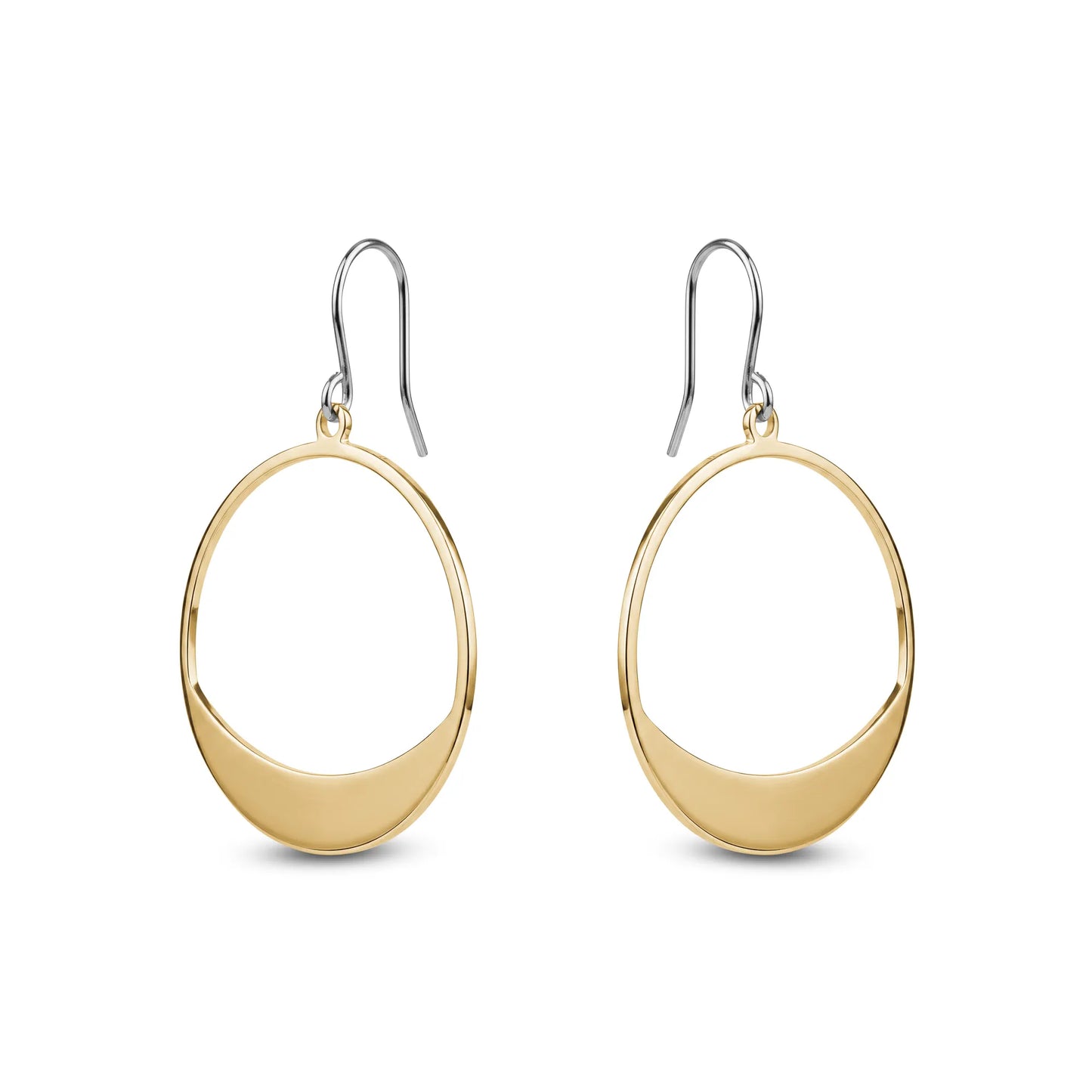 Gold titanium hoop earrings on a white background