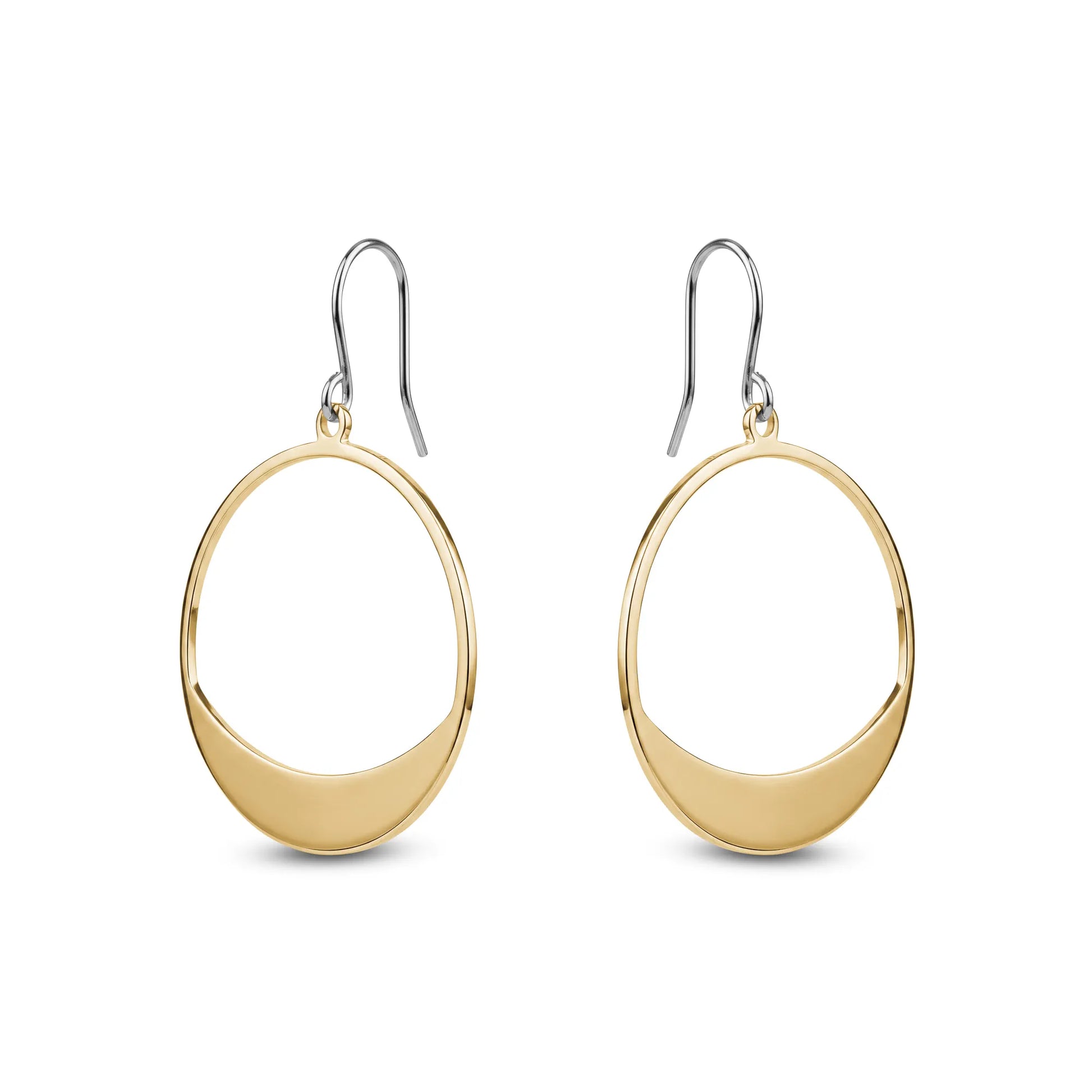 Gold titanium hoop earrings on a white background