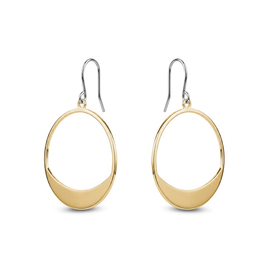 Gold titanium hoop earrings on a white background