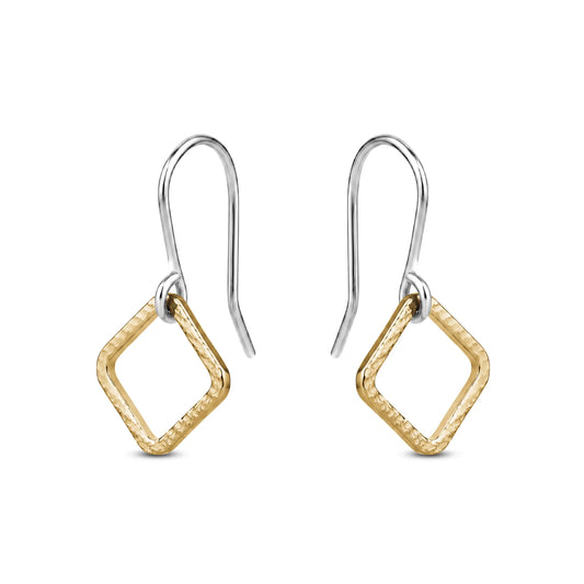 Pair of gold titaniumr earrings on a white background
