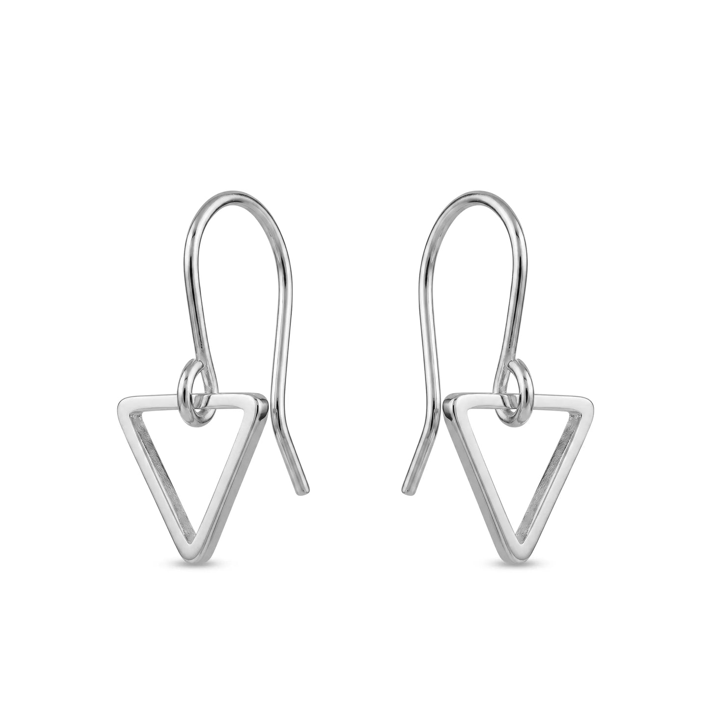 Silver titanium triangle-shaped earrings on a white background