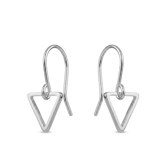 Silver titanium triangle-shaped earrings on a white background