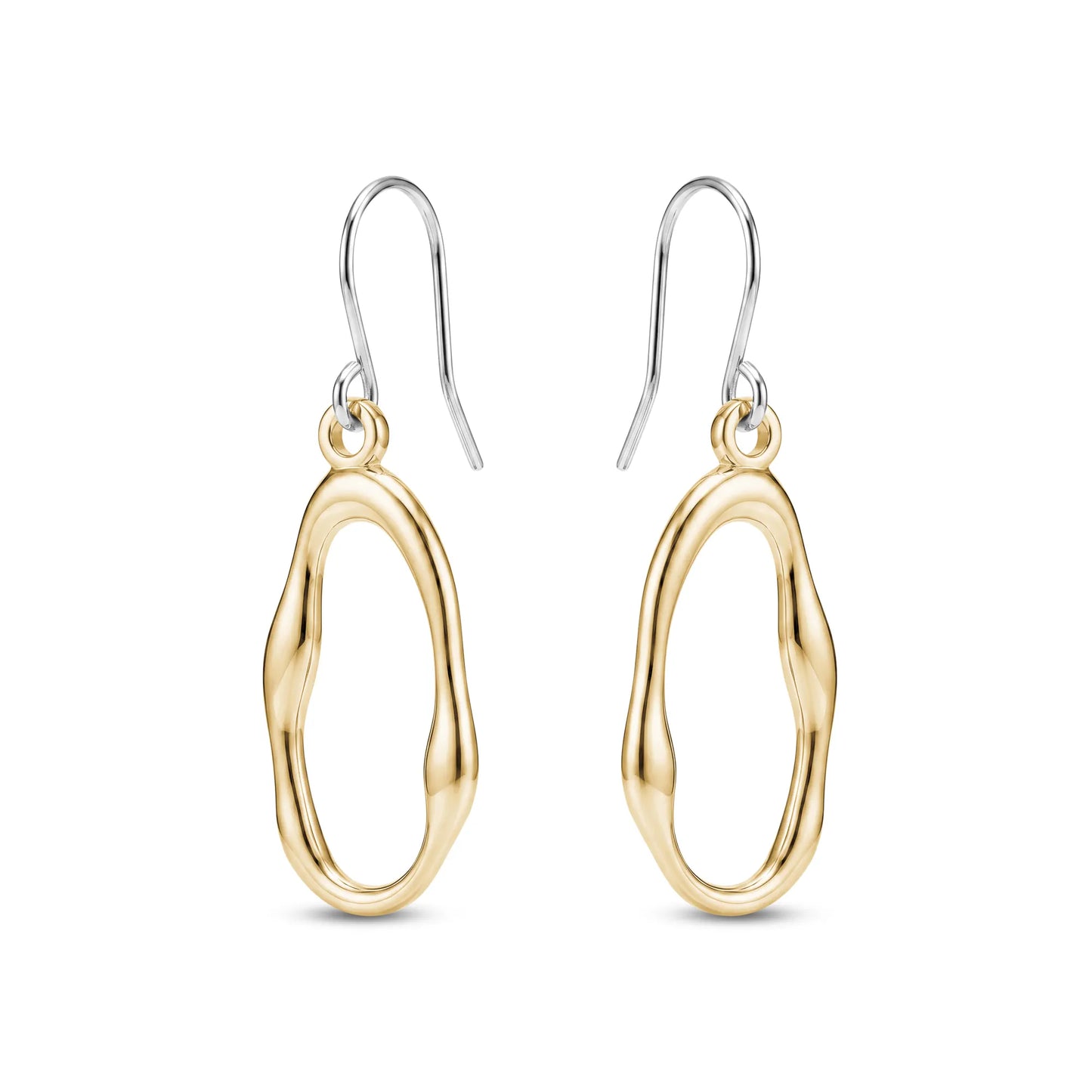 Gold titanium hoop earrings on a white background