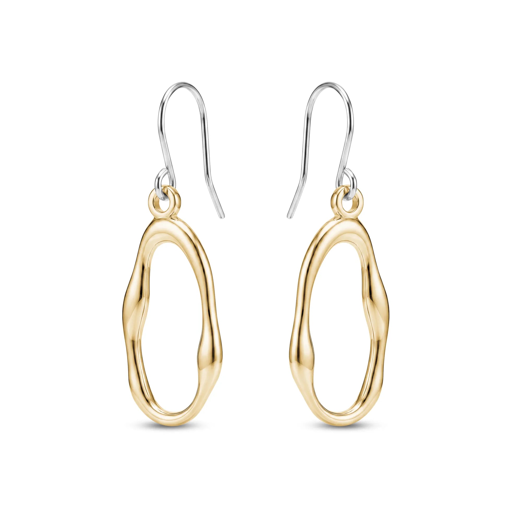 Gold titanium hoop earrings on a white background