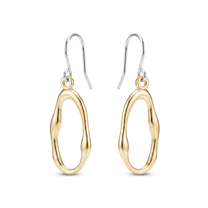 Gold titanium hoop earrings on a white background
