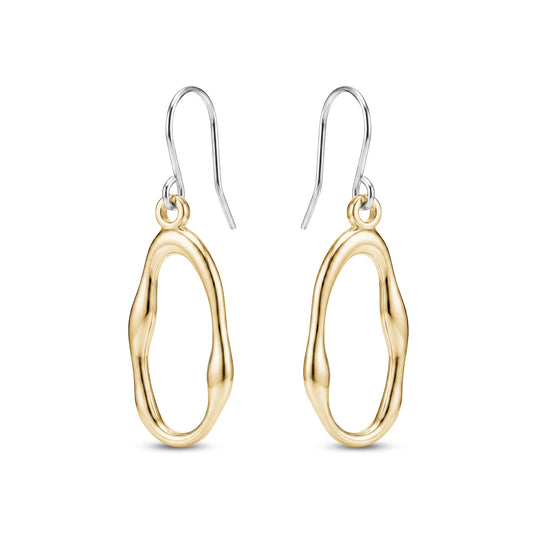 Gold titanium hoop earrings on a white background