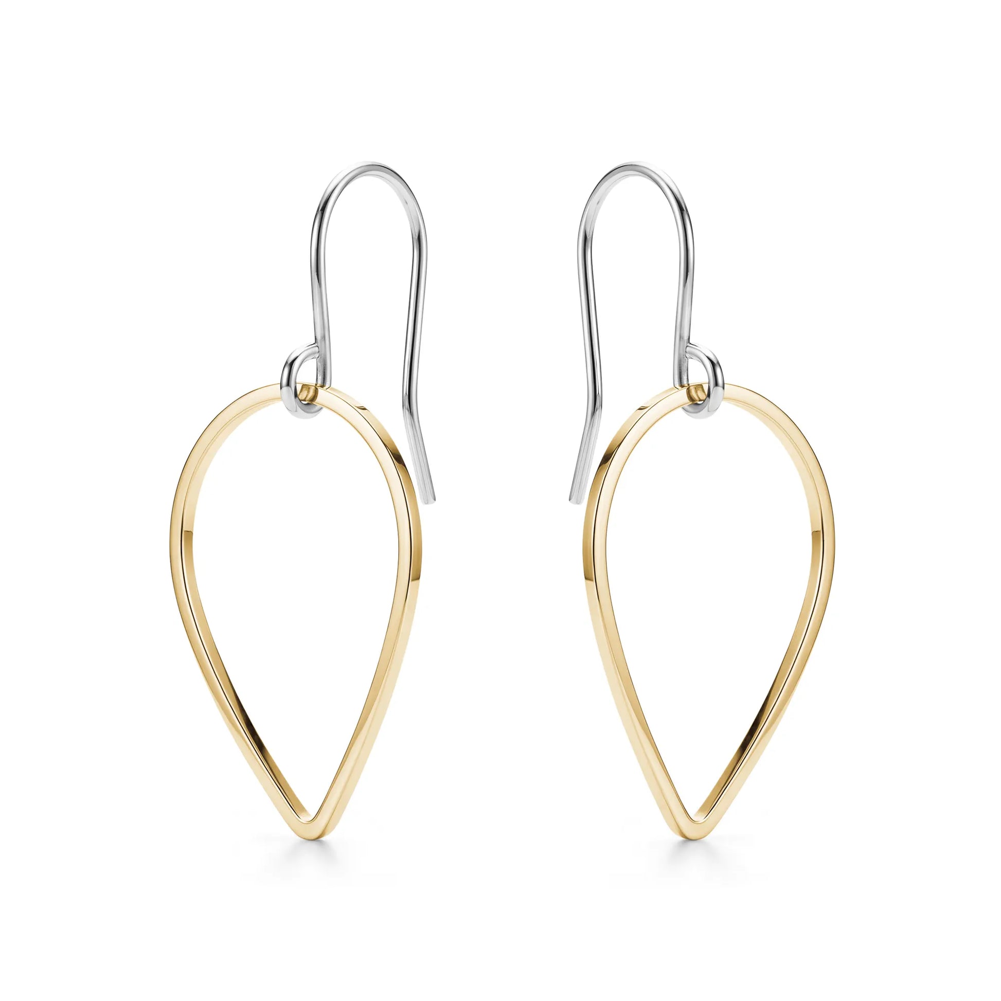 Pair of gold titanium teardrop-shaped earrings on a white background