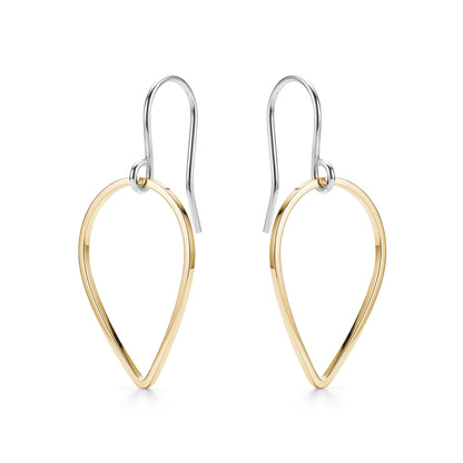 Pair of gold titanium teardrop-shaped earrings on a white background