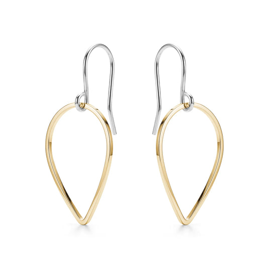 Pair of gold titanium teardrop-shaped earrings on a white background