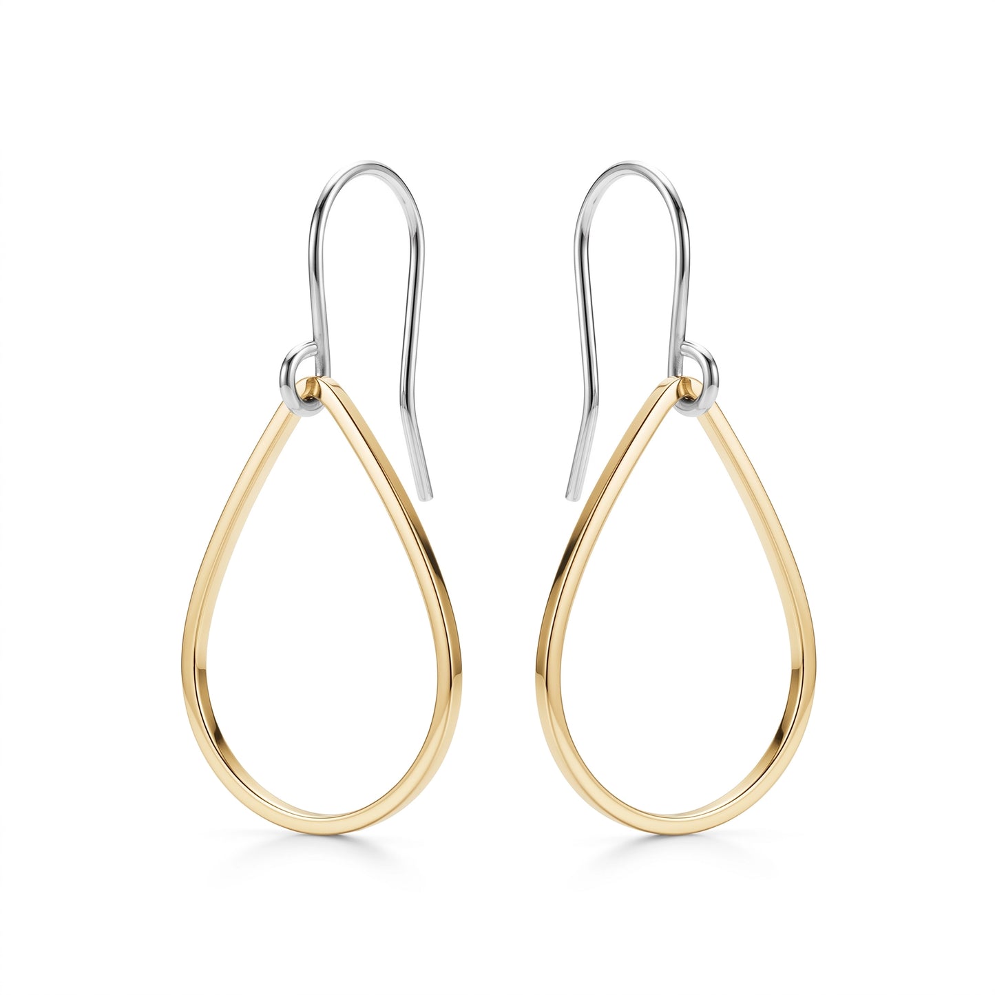 Pair of gold titanium teardrop-shaped earrings on a white background