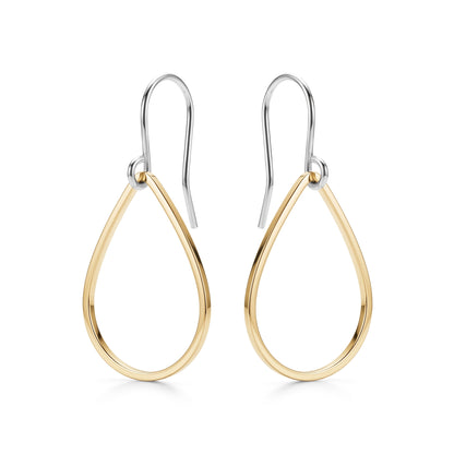 Pair of gold titanium teardrop-shaped earrings on a white background