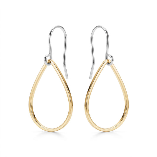 Pair of gold titanium teardrop-shaped earrings on a white background