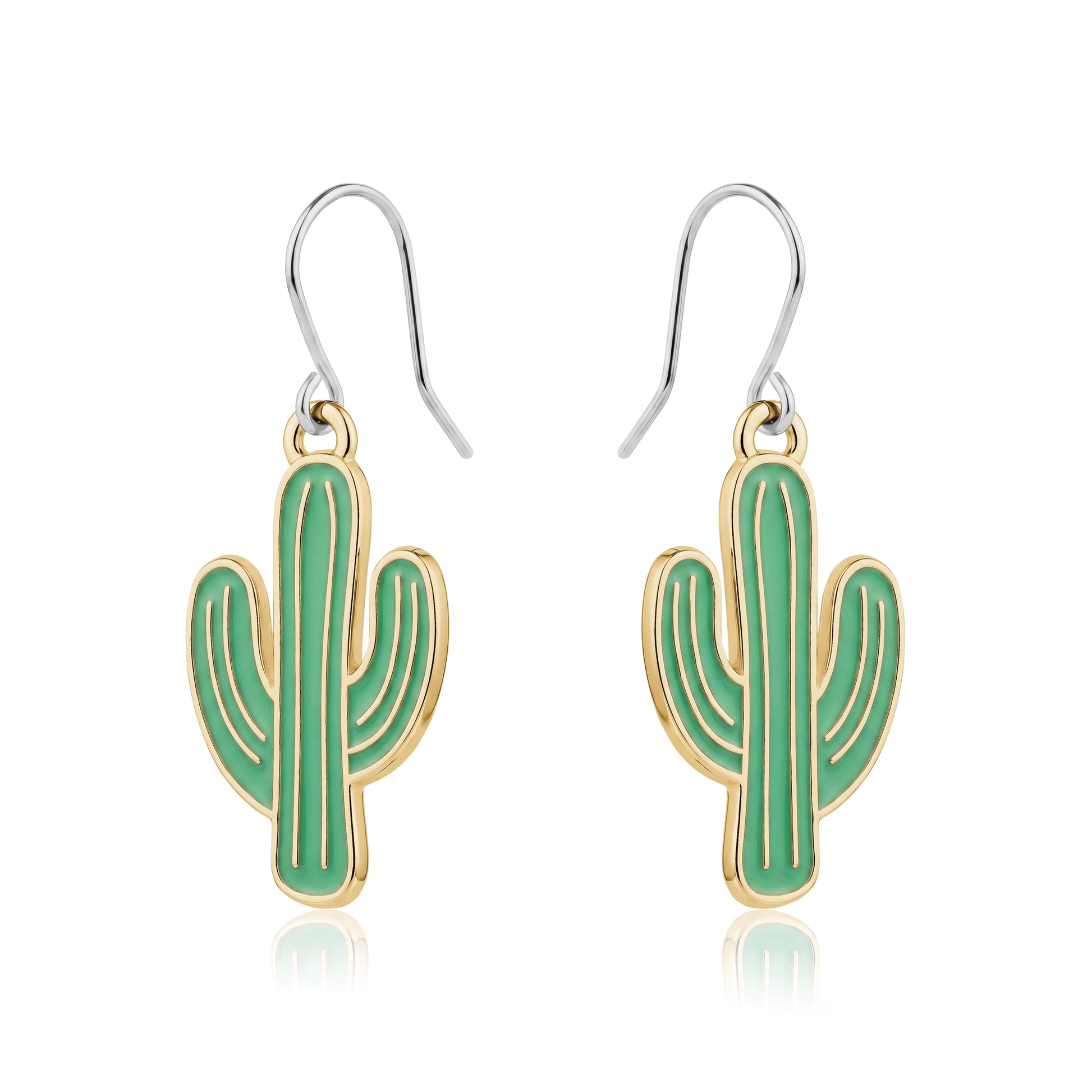 Cactus titanium earrings green on a white  background