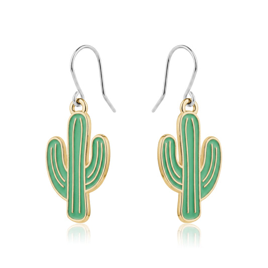 Cactus titanium earrings green on a white  background