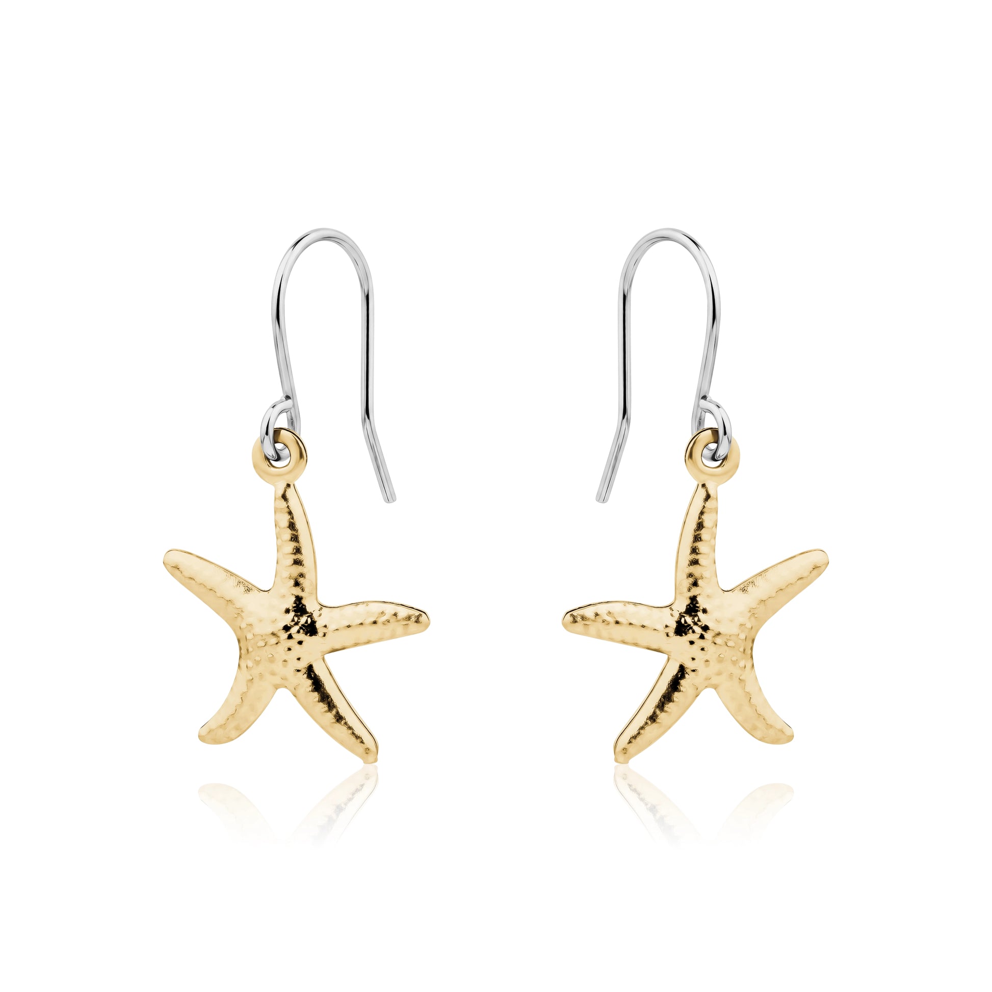 Starfish Charm earrings titanium on a white background