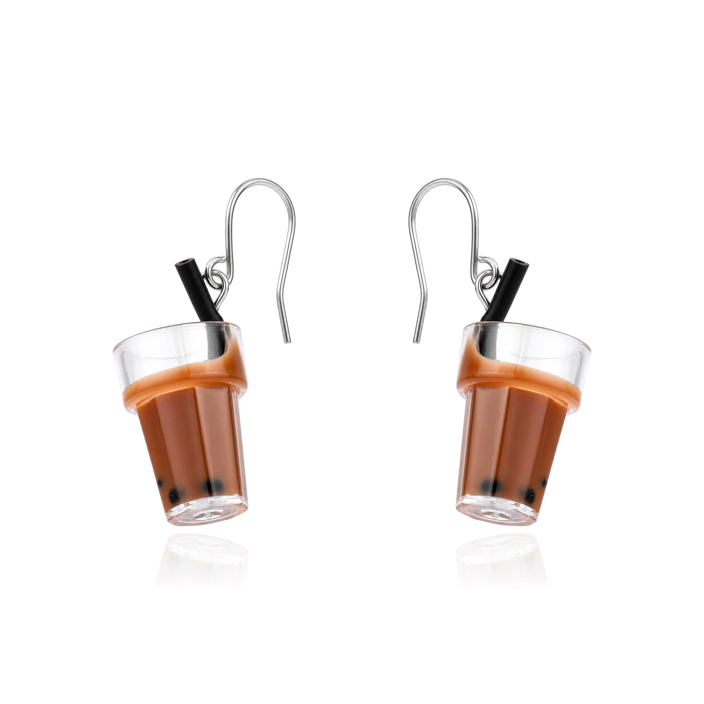 Boba Milk Tea Earrings with titanium hook on a white background
