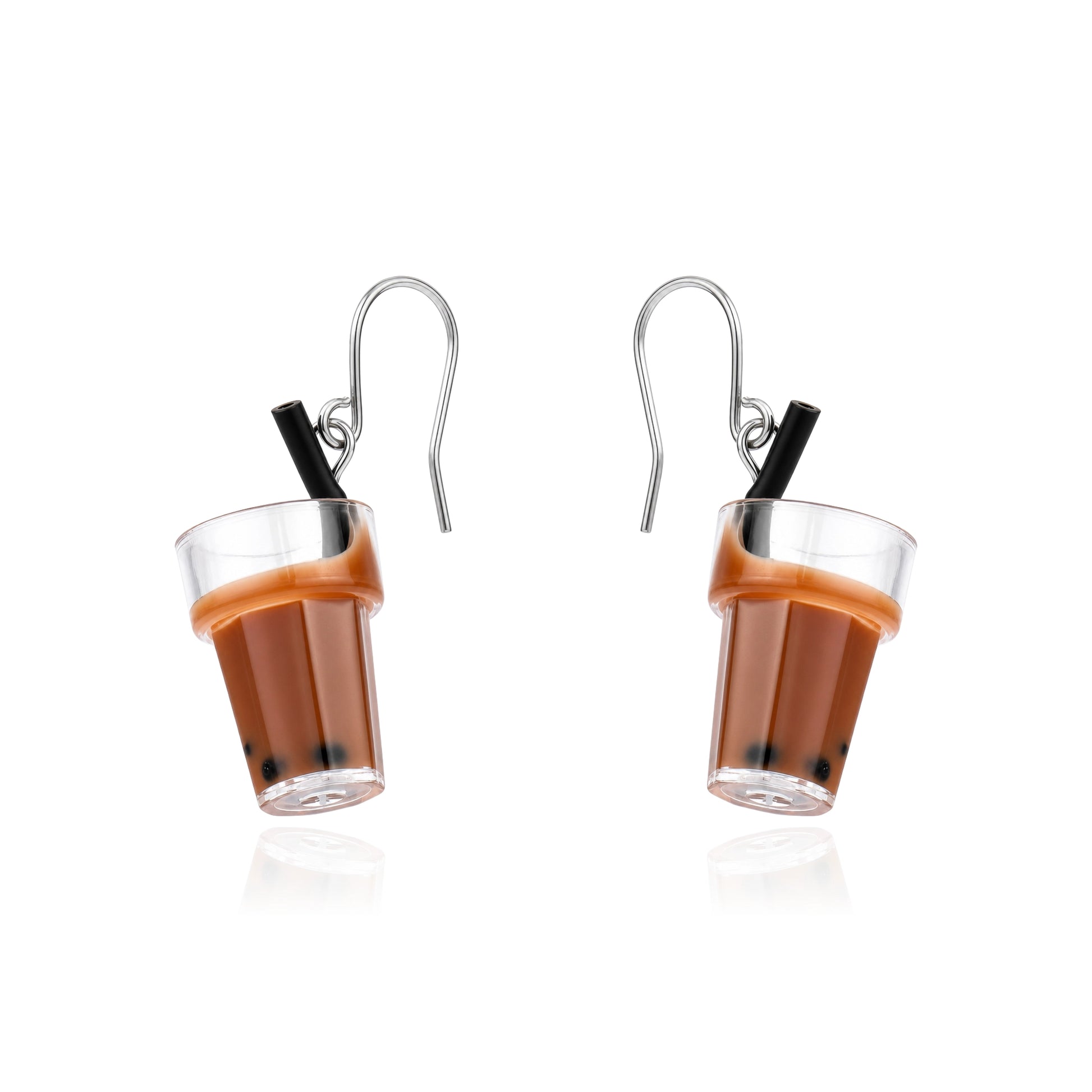 Boba Milk Tea Earrings with titanium hook on a white background