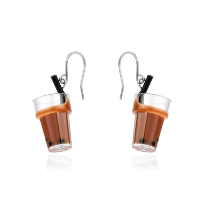 Boba Milk Tea Earrings with titanium hook on a white background