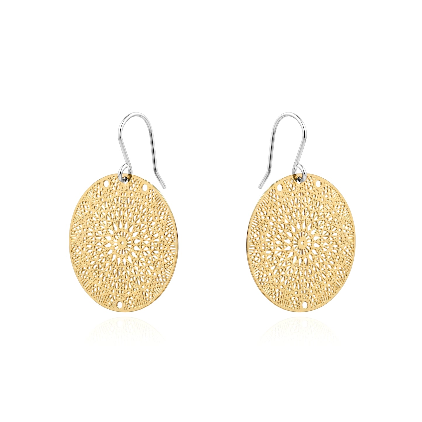 Gold Geometric disc titanium earrings 25mm diameter on a white background