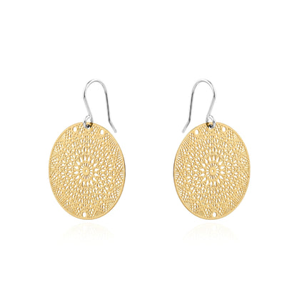Gold Geometric disc titanium earrings 25mm diameter on a white background