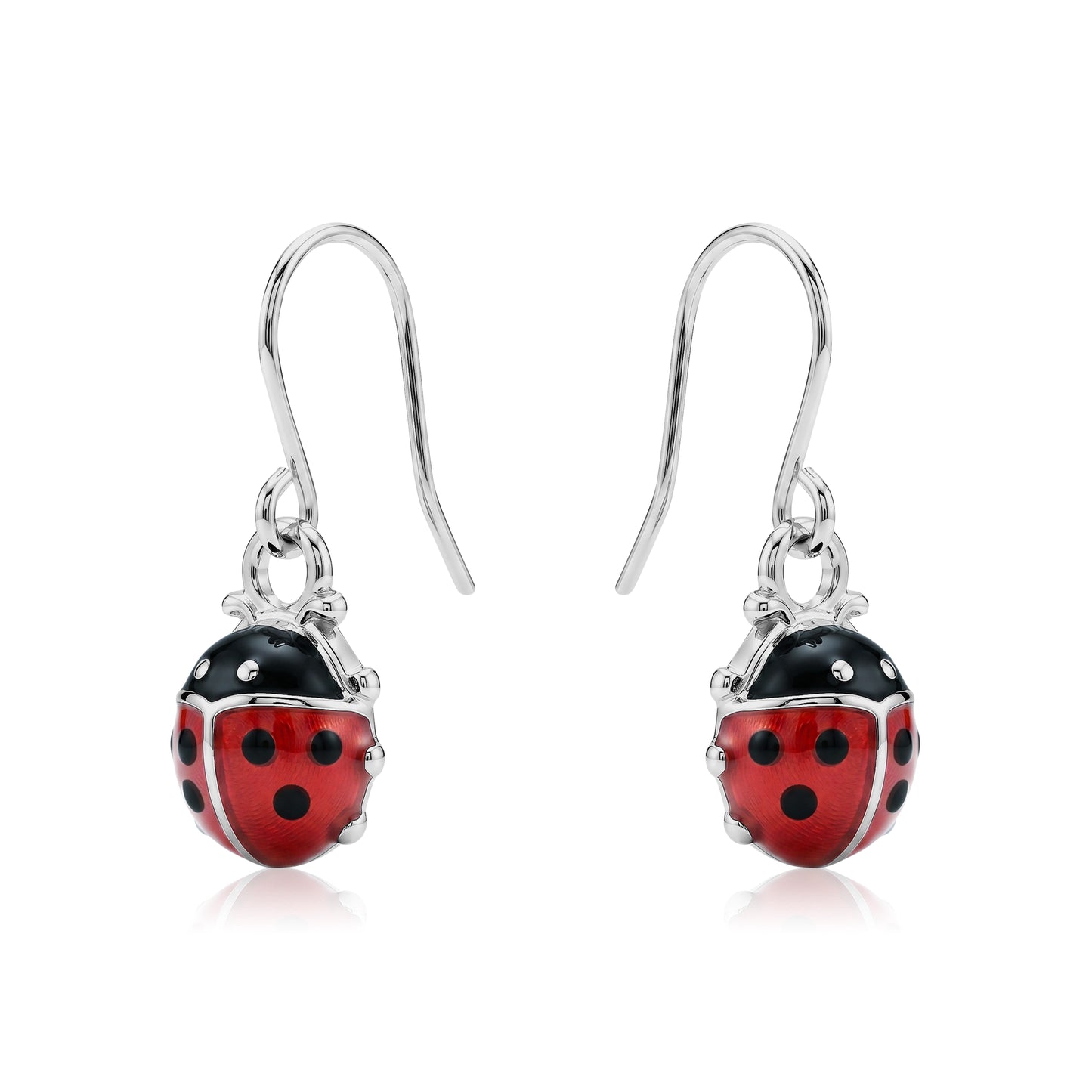 Ladybug earrings with a titanium hook on a white background