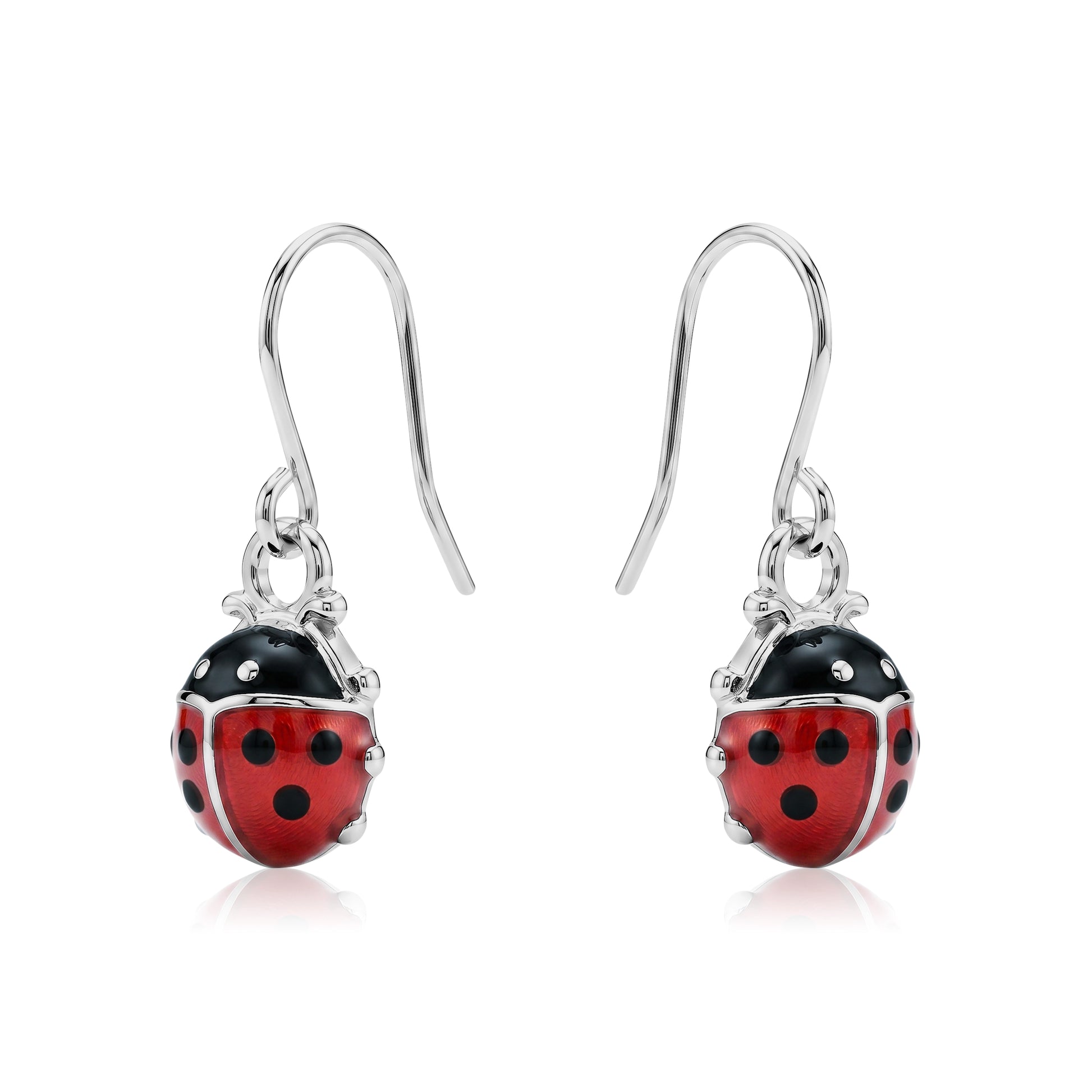 Ladybug earrings with a titanium hook on a white background
