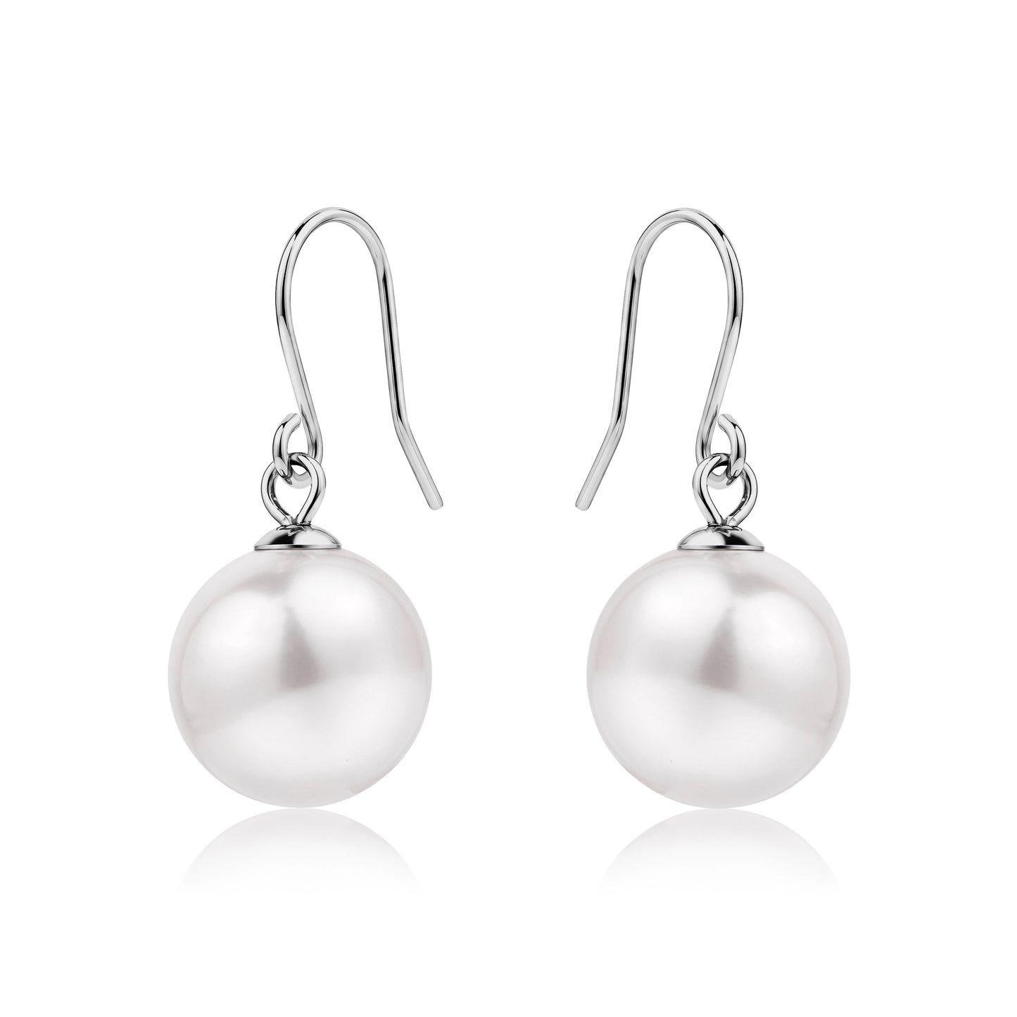 Large pearl earrings with a titanium hook on a white background