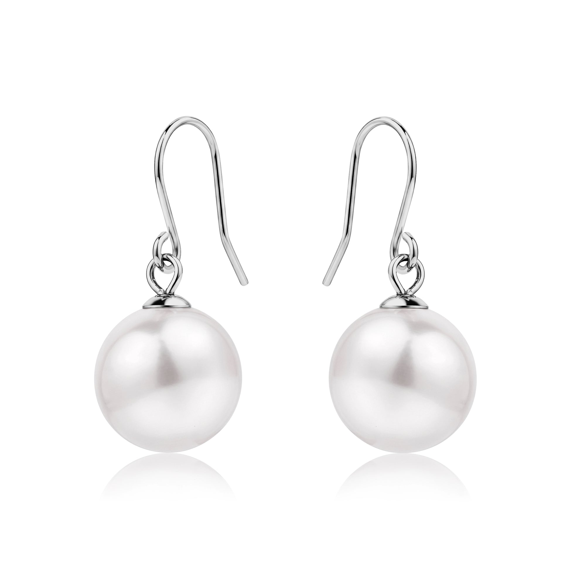 Large pearl earrings with a titanium hook on a white background
