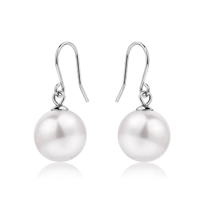 Large pearl earrings with a titanium hook on a white background