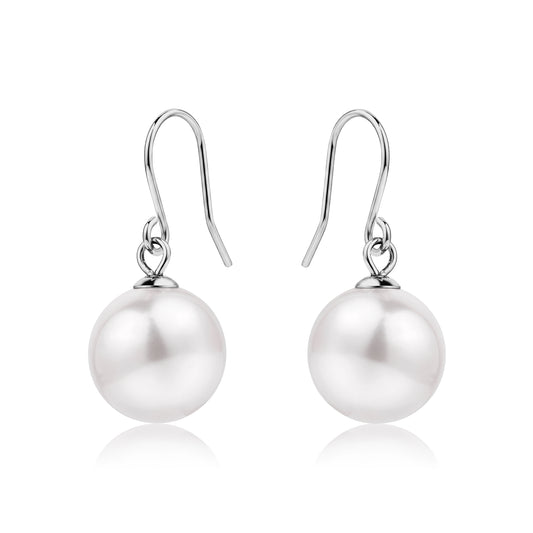 Large pearl earrings with a titanium hook on a white background