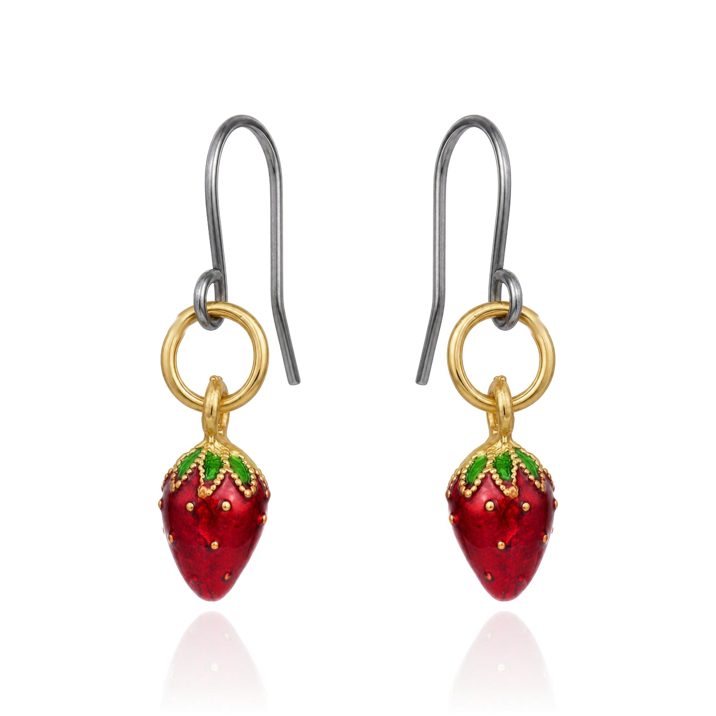 Mini Titanium Strawberry earrings on a white background
