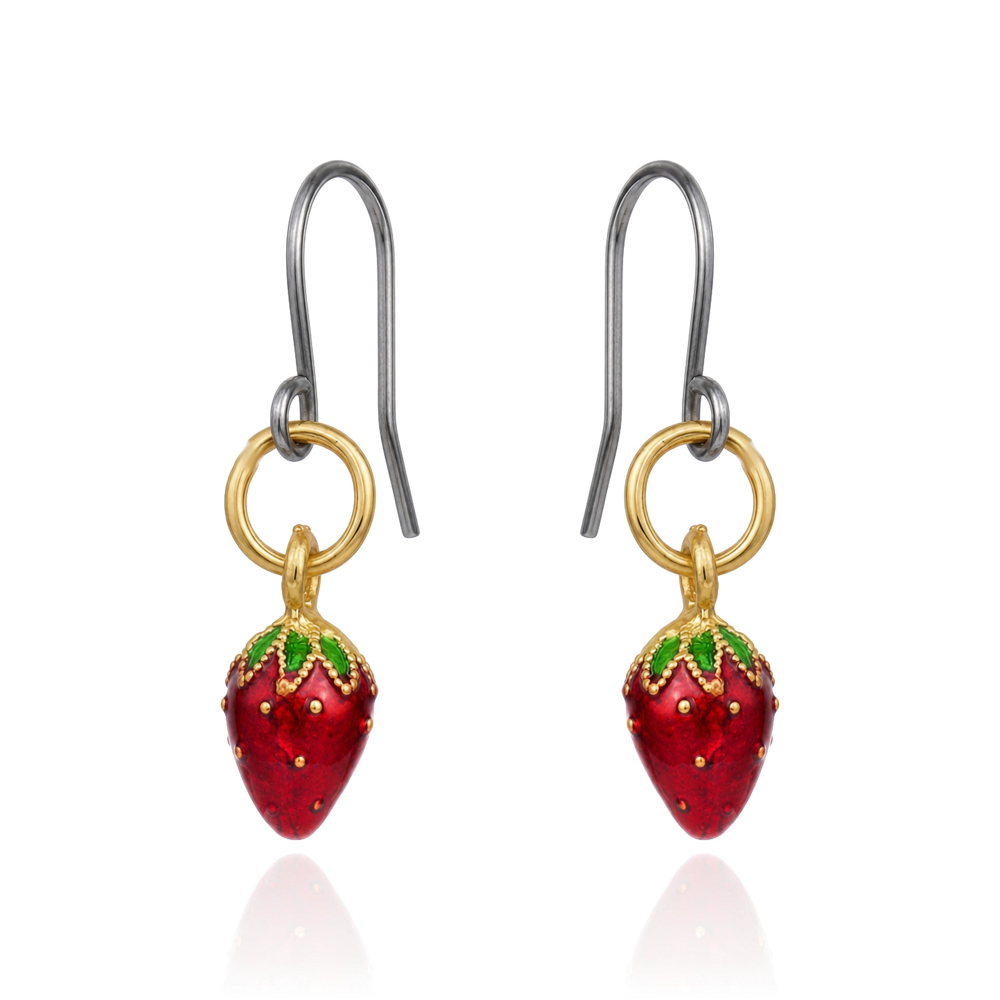 Mini Titanium Strawberry earrings on a white background