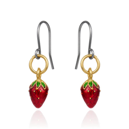 Mini Titanium Strawberry earrings on a white background