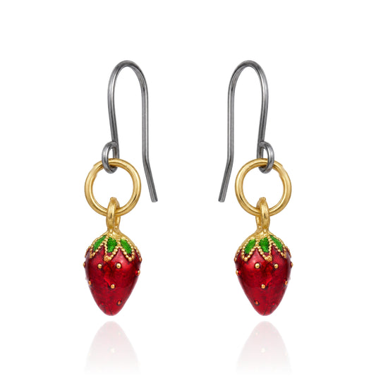Mini Titanium Strawberry earrings on a white background