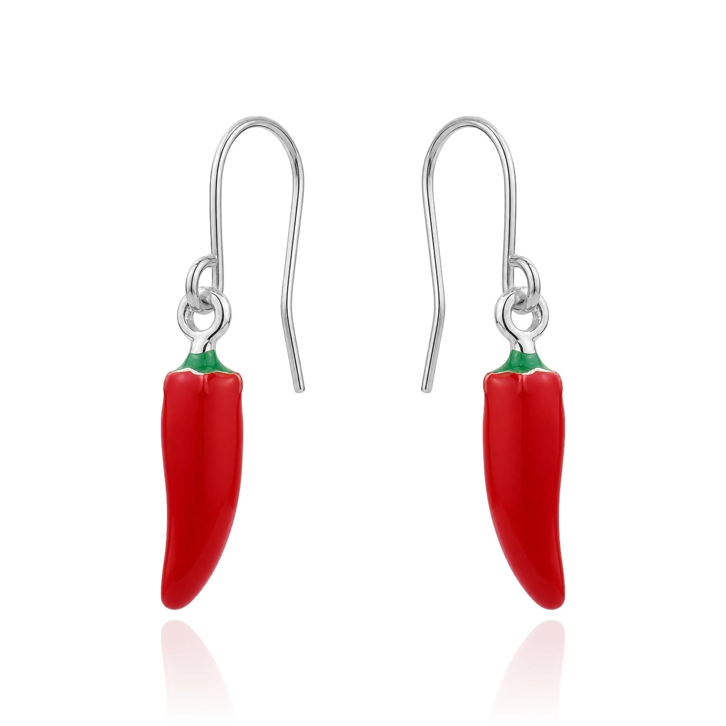 Red small hot pepper titanium earrings for sensitive ears on a white background