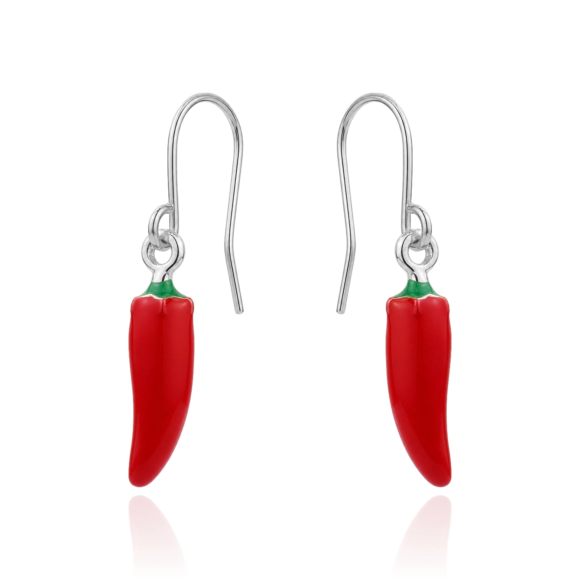 Red small hot pepper titanium earrings for sensitive ears on a white background