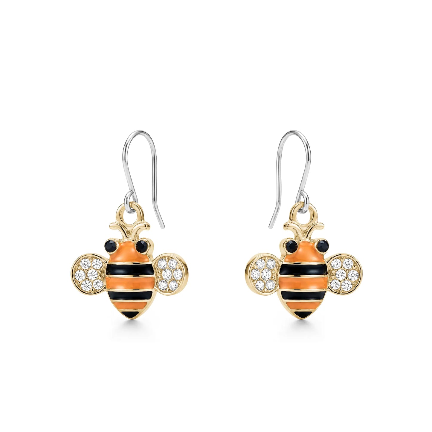 Bumblebee Charm titanium earrings and gems on a white background
