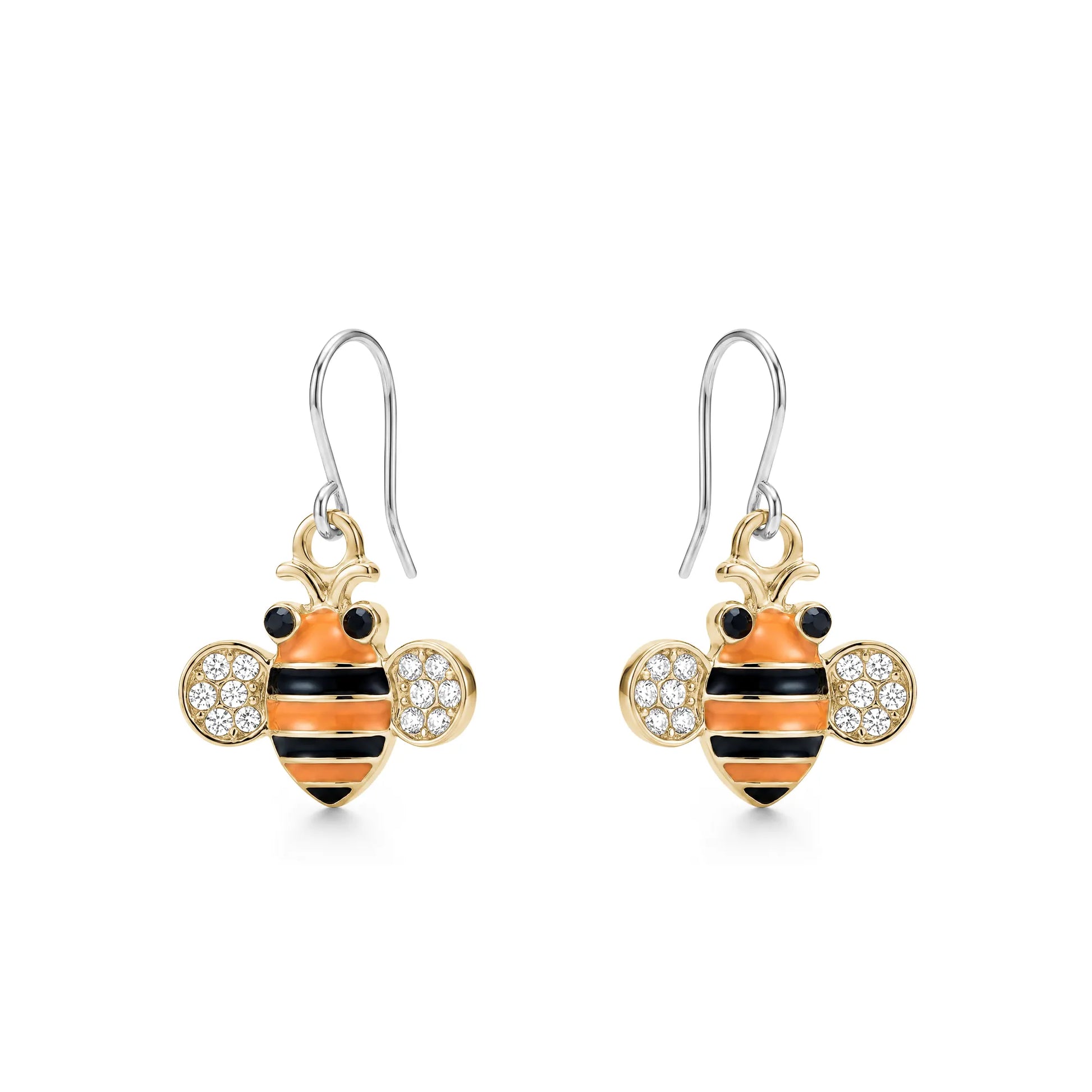 Bumblebee Charm titanium earrings and gems on a white background