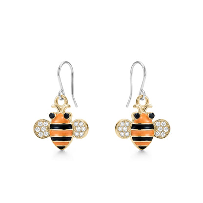 Bumblebee Charm titanium earrings and gems on a white background