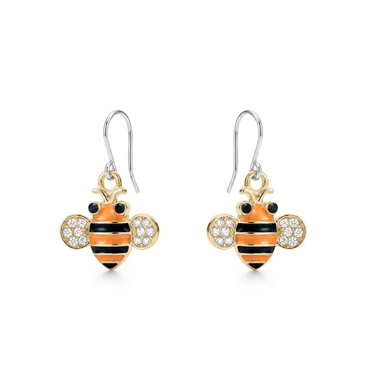 Bumblebee Charm titanium earrings and gems on a white background