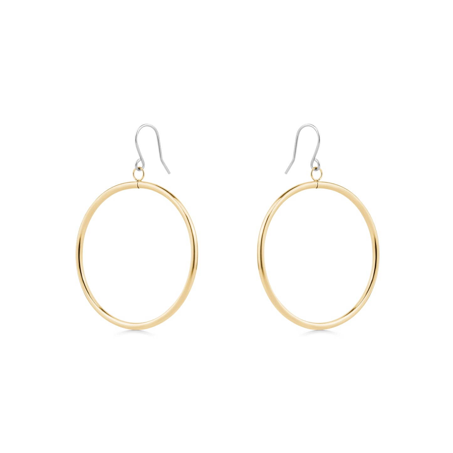 Gold titanium 40 mm hoop earrings on a white background