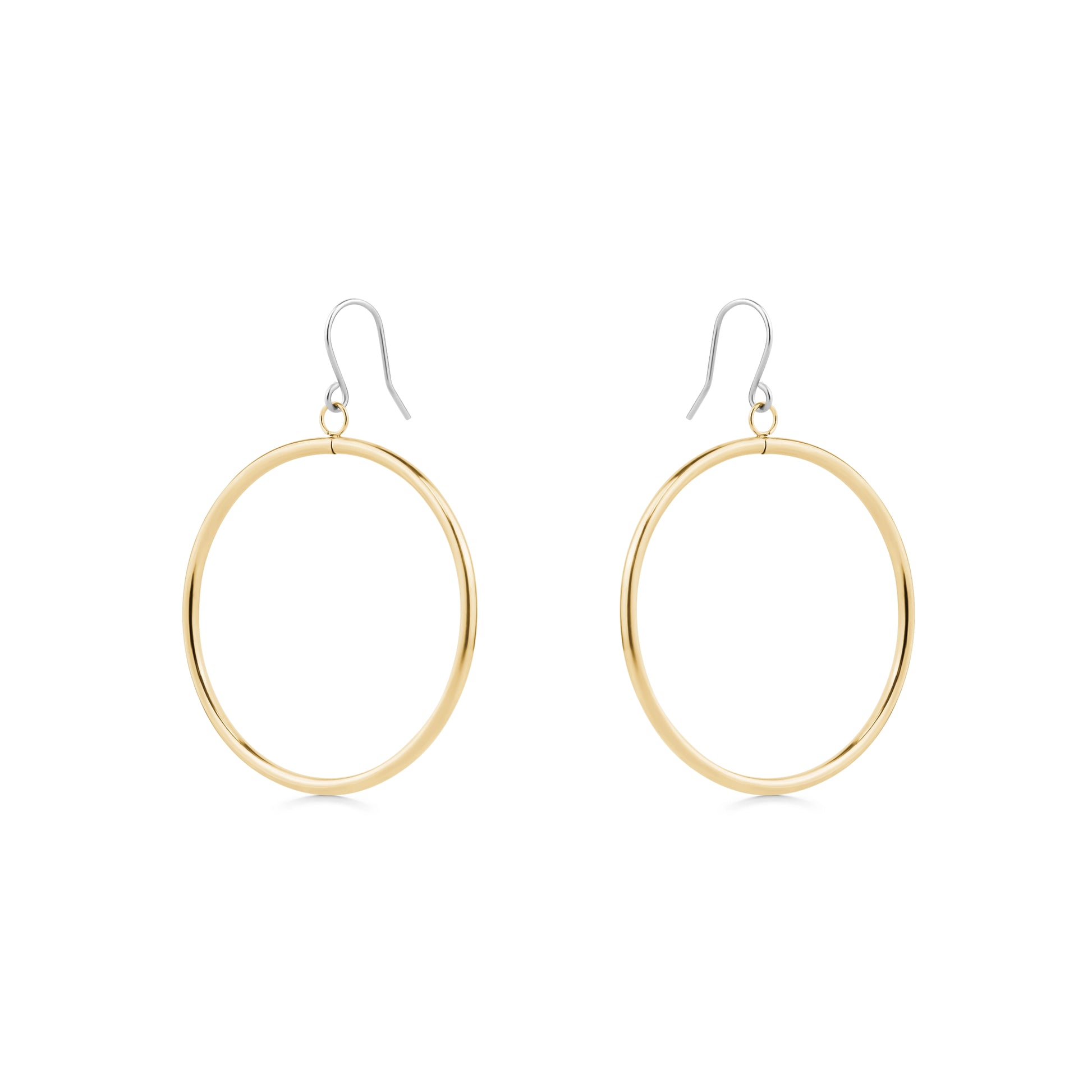 Gold titanium 40 mm hoop earrings on a white background