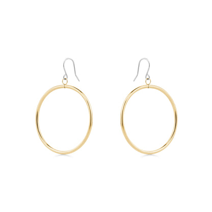 Gold titanium 40 mm hoop earrings on a white background