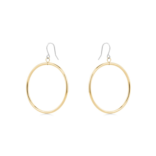 Gold titanium 40 mm hoop earrings on a white background