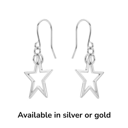Silver and gold Star Titanium Earrings with a titanium hook on a white background