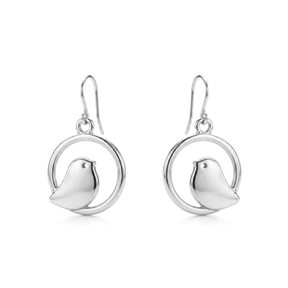 Nightingale Charm earrings with a titanium hook on a white background