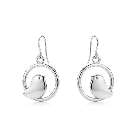 Nightingale Charm earrings with a titanium hook on a white background