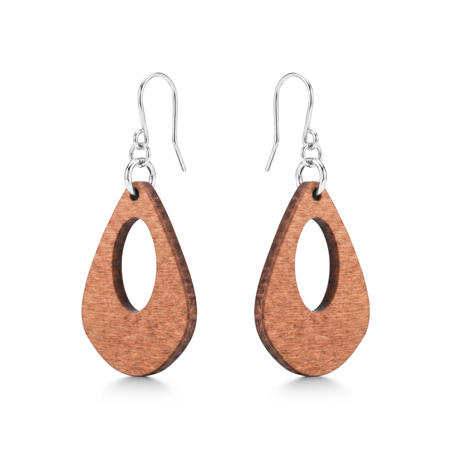Wooden Water Drop Earrings with titanium hook on a white background