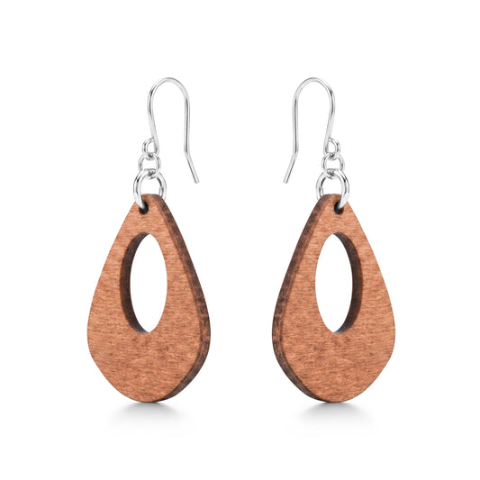 Wooden Water Drop Earrings with titanium hook on a white background