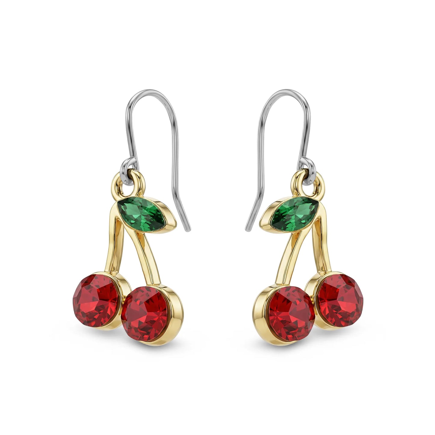 Cherry earrings with a titanium hook on a white background